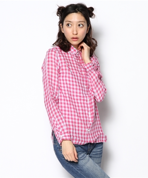 coen（コーエン）の「プレーン＆ギンガム柄リネンシャツ（シャツ/ブラウス・レディース・ホワイト/イエロー/ダークグリーン/コバルトブルー/ピンク/ケリー・LARGE/MEDIUM）」の17枚目の写真