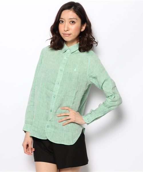 coen（コーエン）の「プレーン＆ギンガム柄リネンシャツ（シャツ/ブラウス・レディース・ホワイト/イエロー/ダークグリーン/コバルトブルー/ピンク/ケリー・LARGE/MEDIUM）」の19枚目の写真