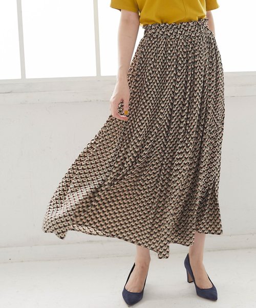 ヴィンテージ スカート レトロ 幾何学模様 ベージュ+暖色系カラー ヴィンテージ スカート レトロ 幾何学模様 ベージュ+暖色系カラー