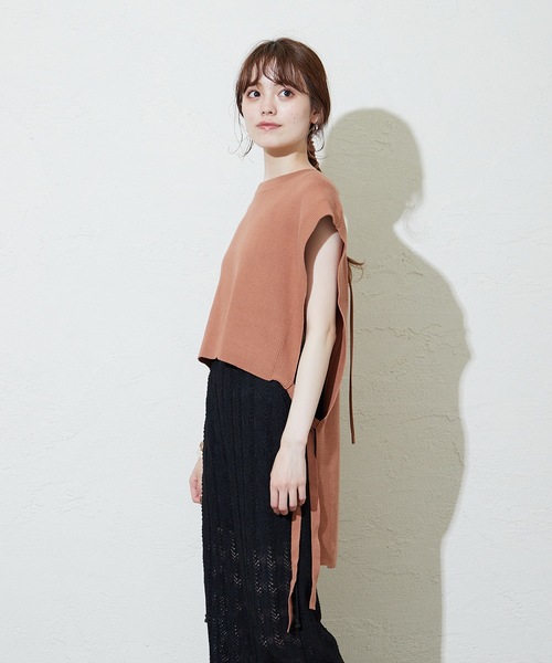 mystic（ミスティック）の「サイドリボンニットベスト（ベスト・レディース・ブラック/ベージュ/オレンジ・FREE）」の14枚目の写真