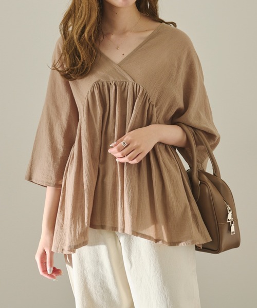 Ambre Neige（アンブルネージュ）の「カシュクールブラウス／【WEB/EC限定商品】（シャツ/ブラウス・レディース・オフホワイト/モカ・FREE）」の2枚目の写真