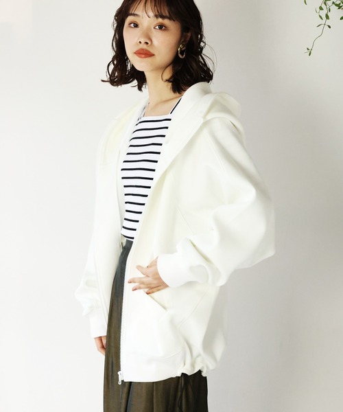 ARCANUM DESIGN（アルカナムデザイン）の「ダンボールニットビッグシルエットドルマンコクーンパーカ（パーカー・レディース・ブラック/ベージュ/グレー/ピンク/ホワイト・S/M）」の14枚目の写真