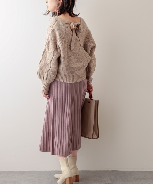 natural couture(ナチュラルクチュール)の「プリーツニットスカート(スカート・レディース・ブラック/ブラウン/モカ/グリーン/サックスブルー・FREE)」の21枚目の写真