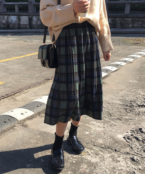 ⭐︎ヤマダヤ⭐︎スカート⭐︎Agaネイビーとホワイトのチェック柄ロングスカート チェック柄ティアードスカート＜大きいサイズ有＞【Otona Purete