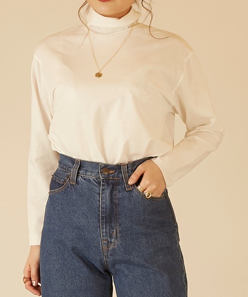 ANGIE（アンジー）の「スナップボタン付きコットンタートルネックカットソー（ロングスリーブ）（Tシャツ/カットソー・レディース・オフホワイト/ライム/ダークグレー・FREE）」の22枚目の写真