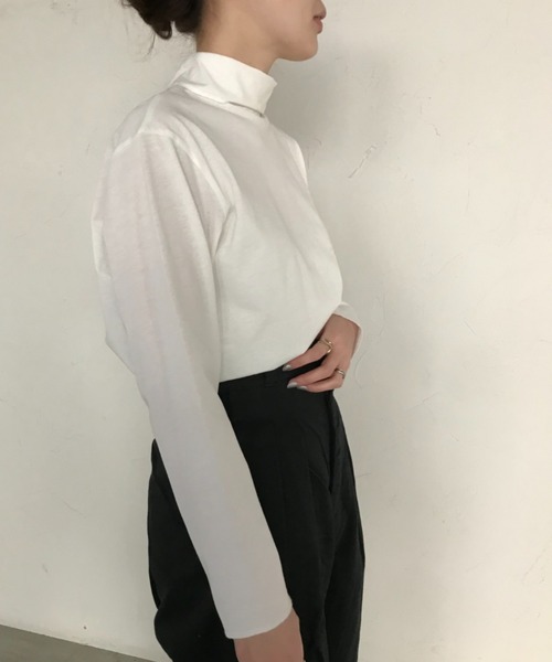 ANGIE（アンジー）の「スナップボタン付きコットンタートルネックカットソー（ロングスリーブ）（Tシャツ/カットソー・レディース・オフホワイト/ライム/ダークグレー・FREE）」の21枚目の写真