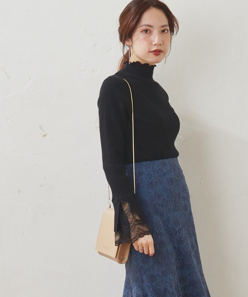 natural couture（ナチュラルクチュール）の「【WEB限定】袖口レースリブタートル（ニット/セーター・レディース・ブラック/アイボリー/モカ/サックスブルー/パープル・FREE）」の19枚目の写真