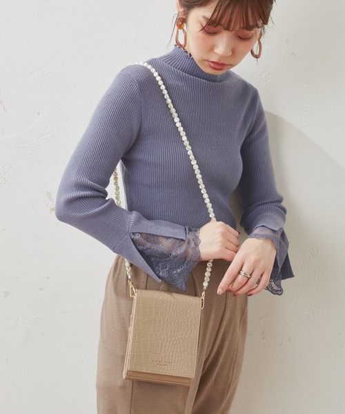 natural couture（ナチュラルクチュール）の「【WEB限定】袖口レースリブタートル（ニット/セーター・レディース・ブラック/アイボリー/モカ/サックスブルー/パープル・FREE）」の7枚目の写真
