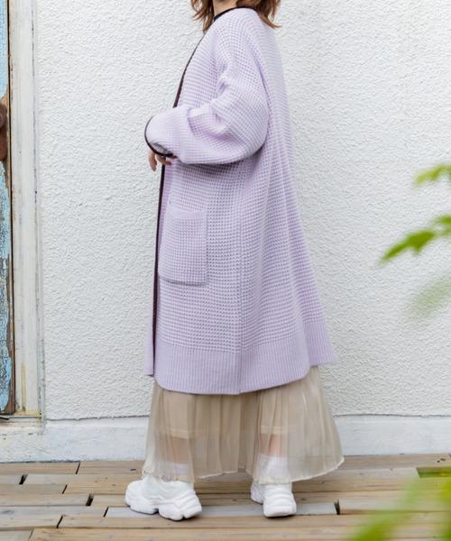 Mysa&Liina（ミーサリーナ）の「配色パイピングニットロングカーデ（カーディガン/ボレロ・レディース・ベージュ/キャメル/ブラック/ラベンダー・M）」の4枚目の写真