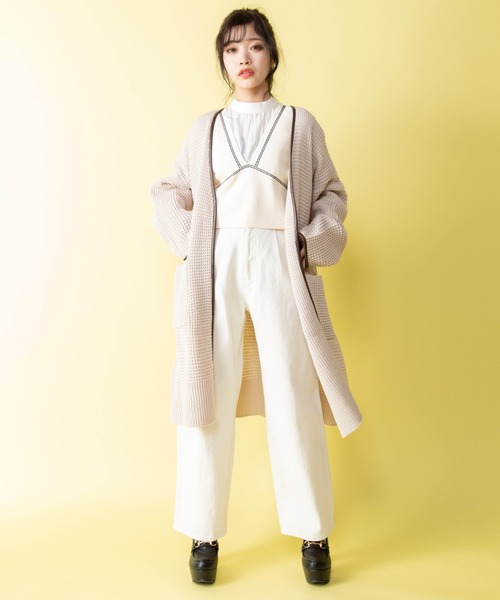 Mysa&Liina（ミーサリーナ）の「配色パイピングニットロングカーデ（カーディガン/ボレロ・レディース・ベージュ/キャメル/ブラック/ラベンダー・M）」の5枚目の写真