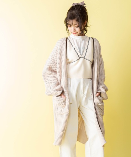 Mysa&Liina（ミーサリーナ）の「配色パイピングニットロングカーデ（カーディガン/ボレロ・レディース・ベージュ/キャメル/ブラック/ラベンダー・M）」の6枚目の写真