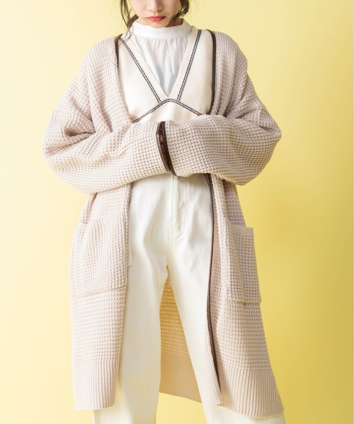 Mysa&Liina（ミーサリーナ）の「配色パイピングニットロングカーデ（カーディガン/ボレロ・レディース・ベージュ/キャメル/ブラック/ラベンダー・M）」の14枚目の写真