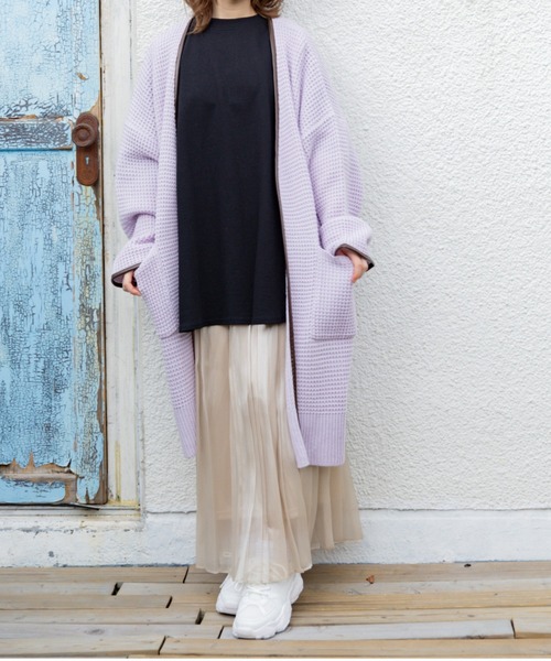 Mysa&Liina（ミーサリーナ）の「配色パイピングニットロングカーデ（カーディガン/ボレロ・レディース・ベージュ/キャメル/ブラック/ラベンダー・M）」の22枚目の写真