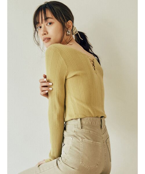 MURUA（ムルーア）の「2WAYレースアップニット（ニット/セーター・レディース・ブラック/ライトグリーン/アイボリー・FREE）」の3枚目の写真