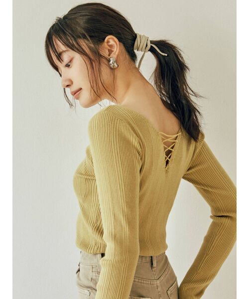 MURUA（ムルーア）の「2WAYレースアップニット（ニット/セーター・レディース・ブラック/ライトグリーン/アイボリー・FREE）」の5枚目の写真