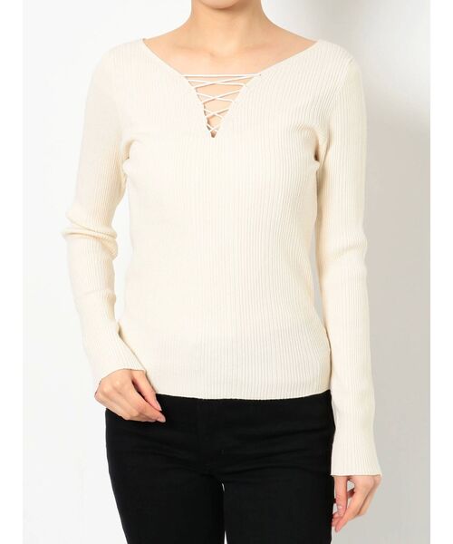 MURUA（ムルーア）の「2WAYレースアップニット（ニット/セーター・レディース・ブラック/ライトグリーン/アイボリー・FREE）」の14枚目の写真