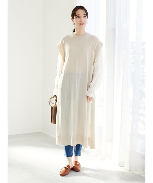 Green Parks(グリーンパークス)の「サイド釦ロングベスト*(ベスト・レディース・グレイッシュベージュ・FREE)」の13枚目の写真