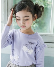BeBe（ベベ）の「BeBe/袖フリルドロップショルダーモチーフTシャツ（80～140cm）（Tシャツ/カットソー・キッズ）」