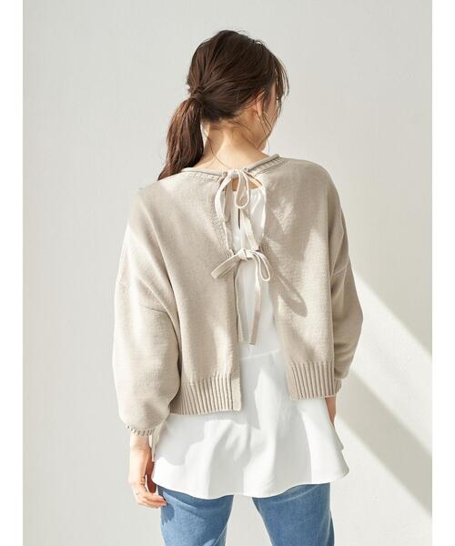 earth music&ecology（アースミュージックアンドエコロジー）の「SET2点 バックリボンニット+フレアチュニック ＊（ニット/セーター・レディース・ベージュ/グレー/ミント・FREE）」の5枚目の写真