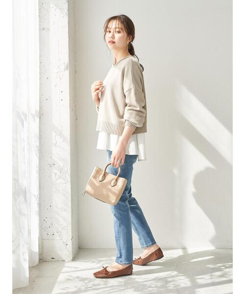 earth music&ecology（アースミュージックアンドエコロジー）の「SET2点 バックリボンニット+フレアチュニック ＊（ニット/セーター・レディース・ベージュ/グレー/ミント・FREE）」の9枚目の写真