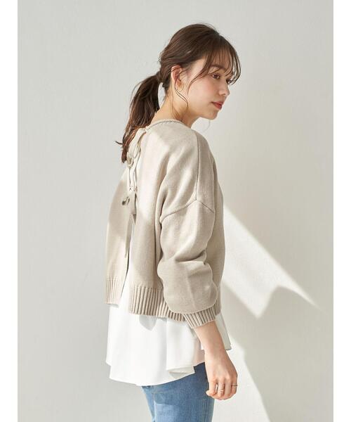 earth music&ecology（アースミュージックアンドエコロジー）の「SET2点 バックリボンニット+フレアチュニック ＊（ニット/セーター・レディース・ベージュ/グレー/ミント・FREE）」の12枚目の写真