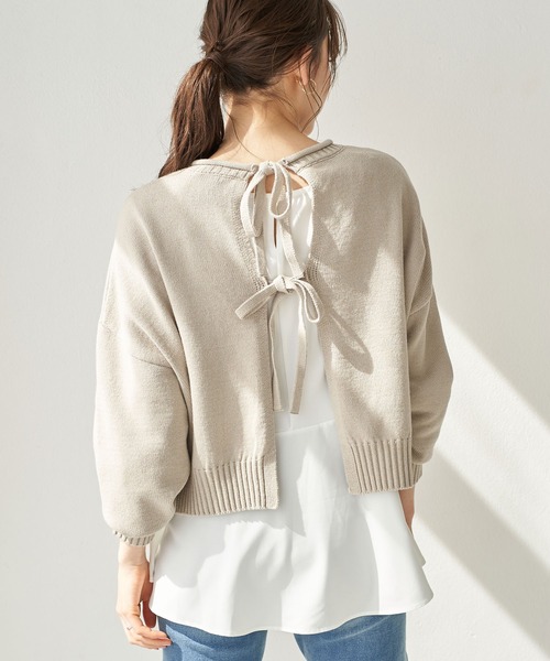 earth music&ecology（アースミュージックアンドエコロジー）の「SET2点 バックリボンニット+フレアチュニック ＊（ニット/セーター・レディース・ベージュ/グレー/ミント・FREE）」の2枚目の写真