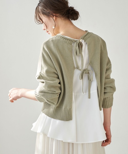 earth music&ecology（アースミュージックアンドエコロジー）の「SET2点 バックリボンニット+フレアチュニック ＊（ニット/セーター・レディース・ベージュ/グレー/ミント・FREE）」の3枚目の写真