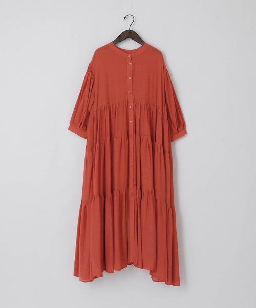 forksy.（フォルクシー）の「【forksy.】スラブガーゼ２way ボリュームスリーブ ティアードワンピース（ワンピース・レディース・ブラック/ダークブラウン/オレンジ/アイボリー/ブルーグリーン/ライトベージュ・FREE）」の15枚目の写真