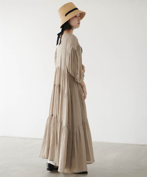 forksy.（フォルクシー）の「【forksy.】スラブガーゼ２way ボリュームスリーブ ティアードワンピース（ワンピース・レディース・ブラック/ダークブラウン/オレンジ/アイボリー/ブルーグリーン/ライトベージュ・FREE）」の11枚目の写真