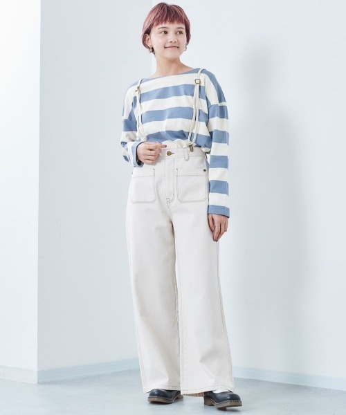 e.r.g*（イーアールジー）の「スソラウンド袖キリカエロンＴｅｅ（Tシャツ/カットソー・レディース・ミント/グレー/ベージュ系/オフホワイト/ブルー系・M）」の15枚目の写真