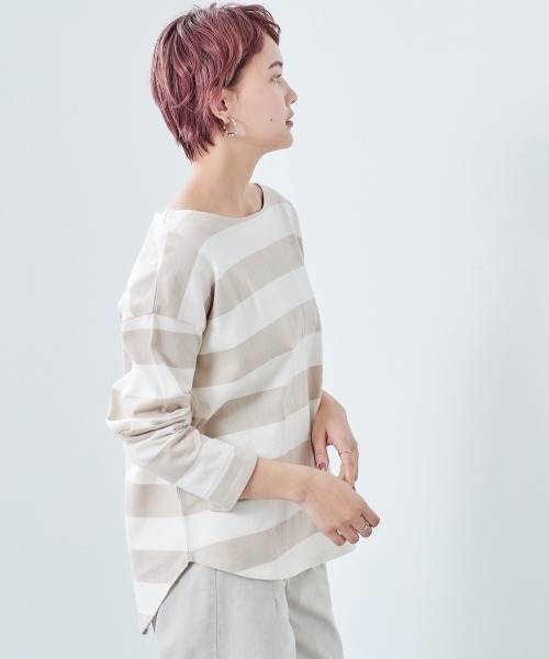 e.r.g*（イーアールジー）の「スソラウンド袖キリカエロンＴｅｅ（Tシャツ/カットソー・レディース・ミント/グレー/ベージュ系/オフホワイト/ブルー系・M）」の7枚目の写真