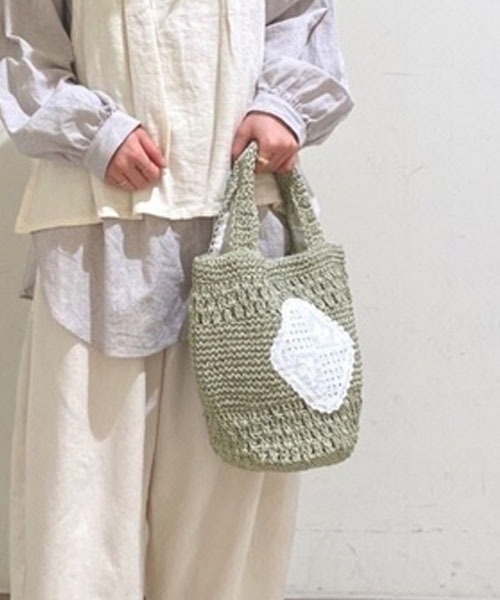 Samansa Mos2(サマンサ モスモス)の「レース付ペーパートート(トートバッグ・レディース・ベージュ/ミント/モカ・フリ-)」の3枚目の写真