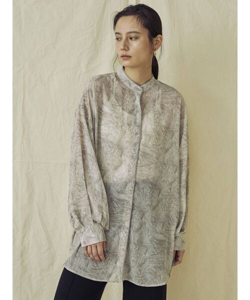 COTORICA（コトリカ）の「マーブル柄スタンドカラーパイピングシャツ（シャツ/ブラウス・レディース・ライトグレー/ローズ/ライトグリーン・FREE）」の2枚目の写真