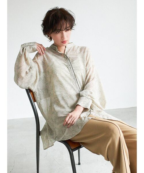 COTORICA（コトリカ）の「マーブル柄スタンドカラーパイピングシャツ（シャツ/ブラウス・レディース・ライトグレー/ローズ/ライトグリーン・FREE）」の11枚目の写真