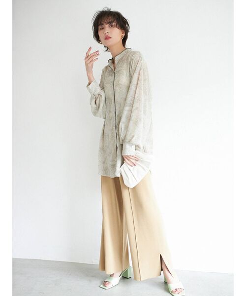 COTORICA（コトリカ）の「マーブル柄スタンドカラーパイピングシャツ（シャツ/ブラウス・レディース・ライトグレー/ローズ/ライトグリーン・FREE）」の4枚目の写真