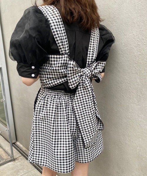 one after another NICE CLAUP(ワンアフターアナザーナイスクラップ)の「【WEB限定】バックリボンミニサロペット(サロペット/オーバーオール・レディース・ブラック/ブラック系その他/ベージュ系その他/チェック・FREE)」の21枚目の写真