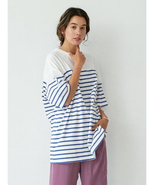 Ungrid（アングリッド）の「ビッグボーダーTee（Tシャツ/カットソー・レディース・ベージュ/ブルー/サーモンピンク・FREE）」の20枚目の写真