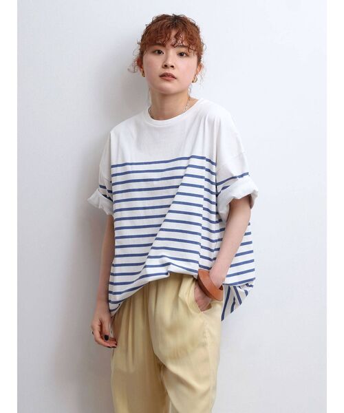 Ungrid（アングリッド）の「ビッグボーダーTee（Tシャツ/カットソー・レディース・ベージュ/ブルー/サーモンピンク・FREE）」の6枚目の写真