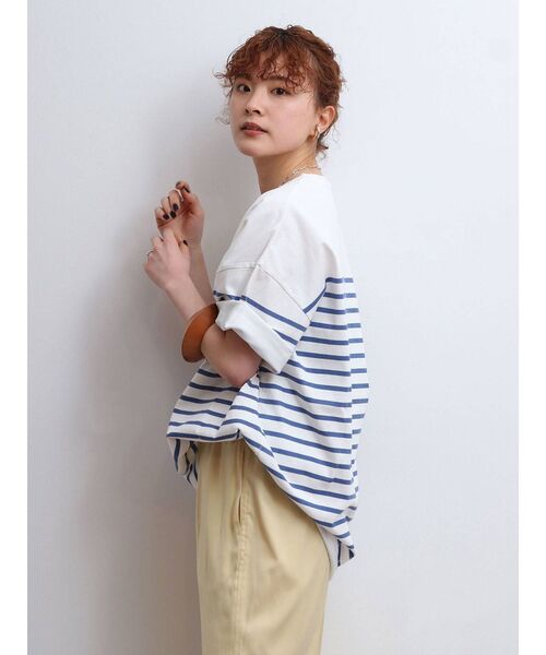 Ungrid（アングリッド）の「ビッグボーダーTee（Tシャツ/カットソー・レディース・ベージュ/ブルー/サーモンピンク・FREE）」の18枚目の写真