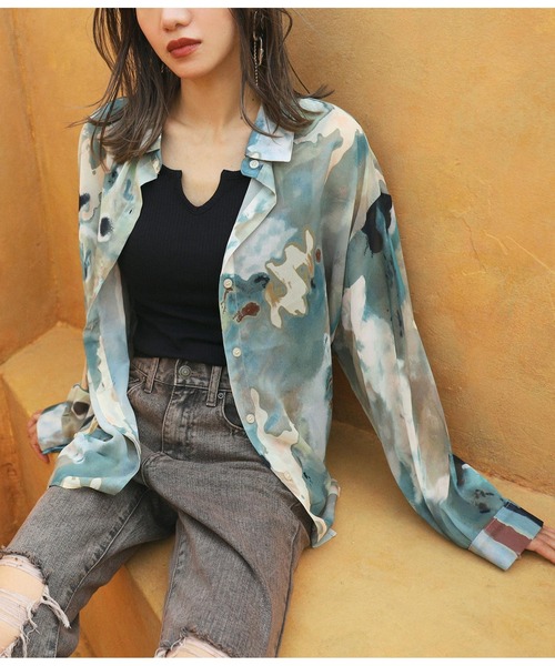 ANAP（アナップ）の「ニュアンスパターンオーバーサイズシャツ（シャツ/ブラウス・レディース・ベージュ/グリーン・FREE）」の18枚目の写真