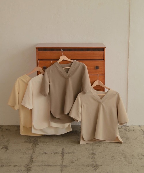 lawgy（ラウジー）の「short sleeve v cut（Tシャツ/カットソー・レディース・ベージュ/ブラウン/イエロー/アイボリー・FREE）」の4枚目の写真