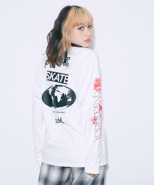 X-girl（エックスガール）の「T.P.S.W L/S TEE（Tシャツ/カットソー・レディース・パープル/ブラック/ホワイト・L/M/XL/S）」の4枚目の写真