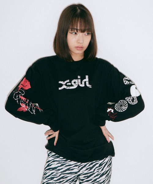 X-girl（エックスガール）の「T.P.S.W L/S TEE（Tシャツ/カットソー・レディース・パープル/ブラック/ホワイト・L/M/XL/S）」の21枚目の写真