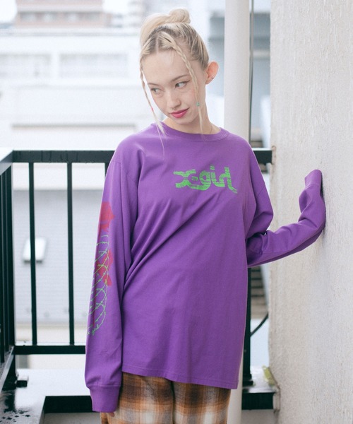 X-girl（エックスガール）の「T.P.S.W L/S TEE（Tシャツ/カットソー・レディース・パープル/ブラック/ホワイト・L/M/XL/S）」の17枚目の写真
