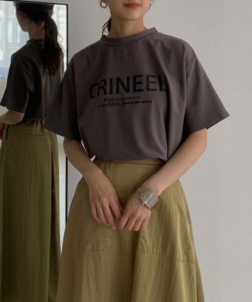 &g'aime(アンジェム)の「【&g'aime】ロゴプリントTシャツ(Tシャツ/カットソー・レディース・ホワイト/チャコールグレー/ブラック/カーキ・FREE)」の4枚目の写真