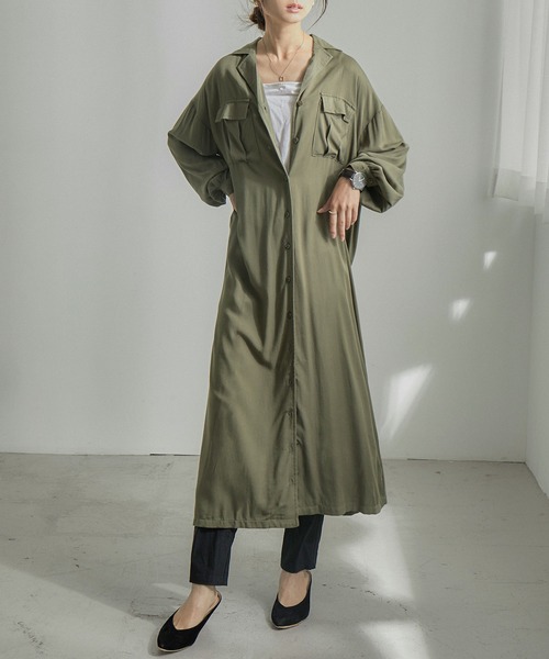 Fashion Letter（ファッションレター）の「とろみレーヨンロングシャツワンピース（シャツワンピース・レディース・カーキ/ベージュ/ネイビー・M）」の7枚目の写真