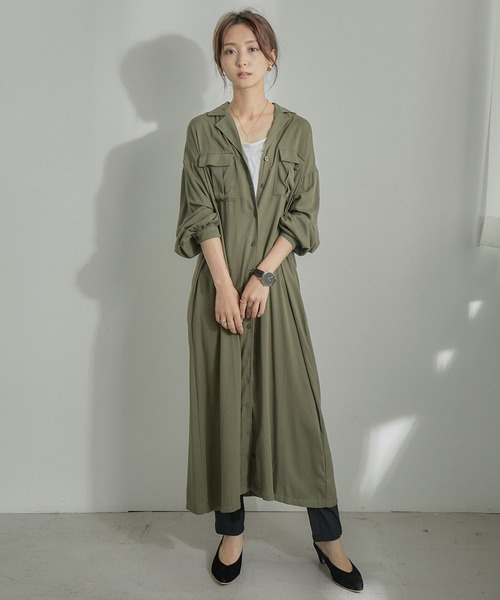 Fashion Letter（ファッションレター）の「とろみレーヨンロングシャツワンピース（シャツワンピース・レディース・カーキ/ベージュ/ネイビー・M）」の8枚目の写真