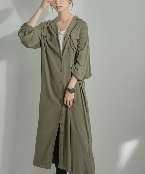 Fashion Letter（ファッションレター）の「とろみレーヨンロングシャツワンピース（シャツワンピース・レディース・カーキ/ベージュ/ネイビー・M）」の9枚目の写真