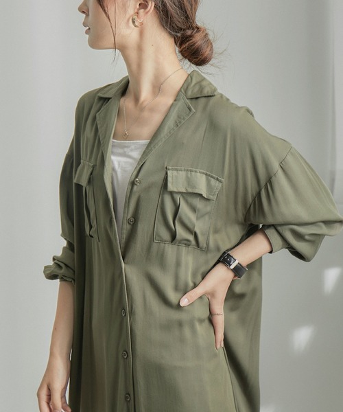 Fashion Letter（ファッションレター）の「とろみレーヨンロングシャツワンピース（シャツワンピース・レディース・カーキ/ベージュ/ネイビー・M）」の10枚目の写真