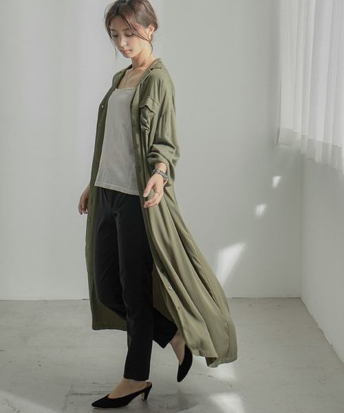 Fashion Letter（ファッションレター）の「とろみレーヨンロングシャツワンピース（シャツワンピース・レディース・カーキ/ベージュ/ネイビー・M）」の11枚目の写真